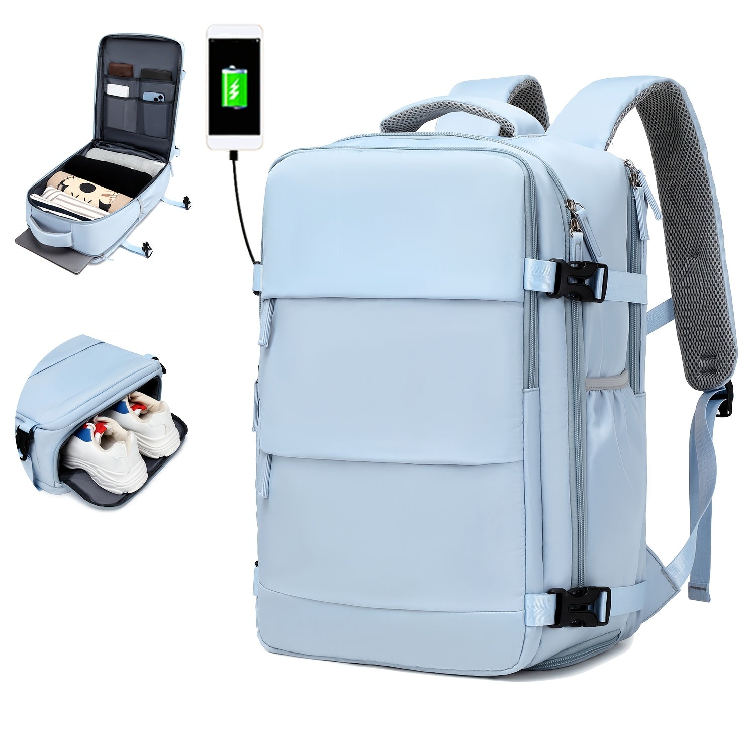 "Reiserucksack mit Schuhfach, gepolstertem Laptopfach, ergonomischen Trägern, geräumig, wasserabweisend, funktional"