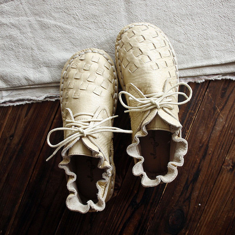 "Retro-stilvolle Damenschuhe, künstlerisch, leicht, in Aprikose, Beige Weiß, Braun, Schwarz, komfortables Design."