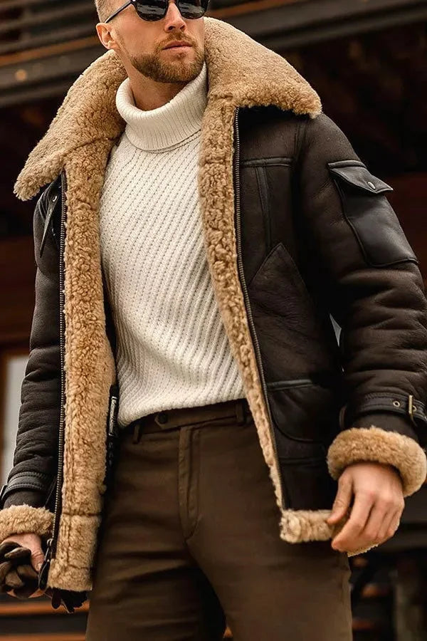 "Robuste Herren Winterjacke, Vintage-Look, warme Innenausstattung, Kunstfellkragen, stilvolle Taschen, optimaler Kälteschutz.