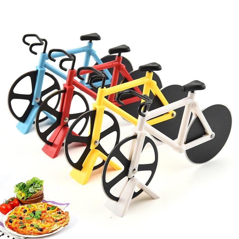 "RollCut Fahrrad-Pizzaschneider mit Edelstahlklingen und einzigartigem Design, farbenfrohes Mini-Fahrrad-Look."