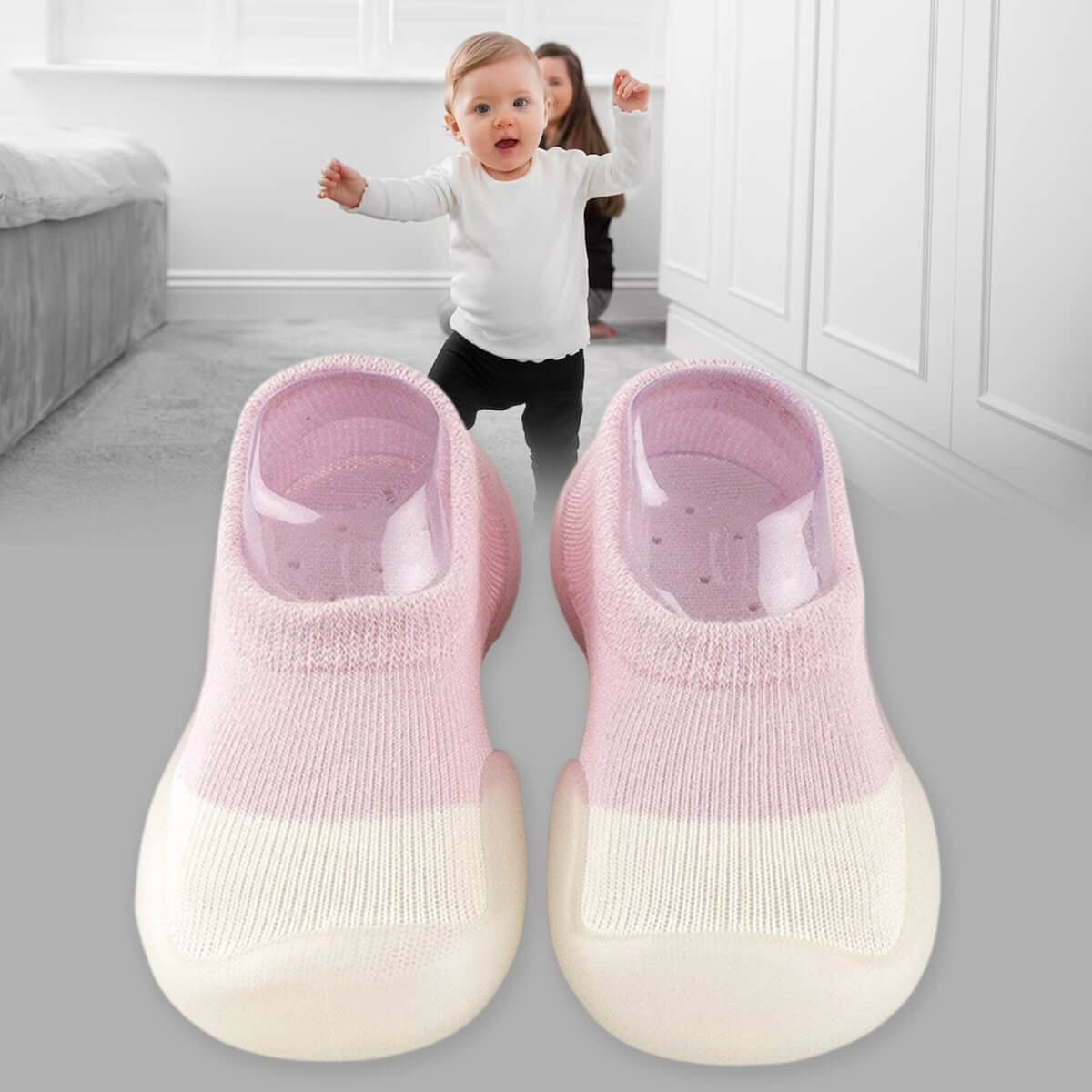 Rutschfeste, atmungsaktive Babyschuhe aus flexiblem, leichtem Material für natürliche Fußentwicklung und sicheren Halt.