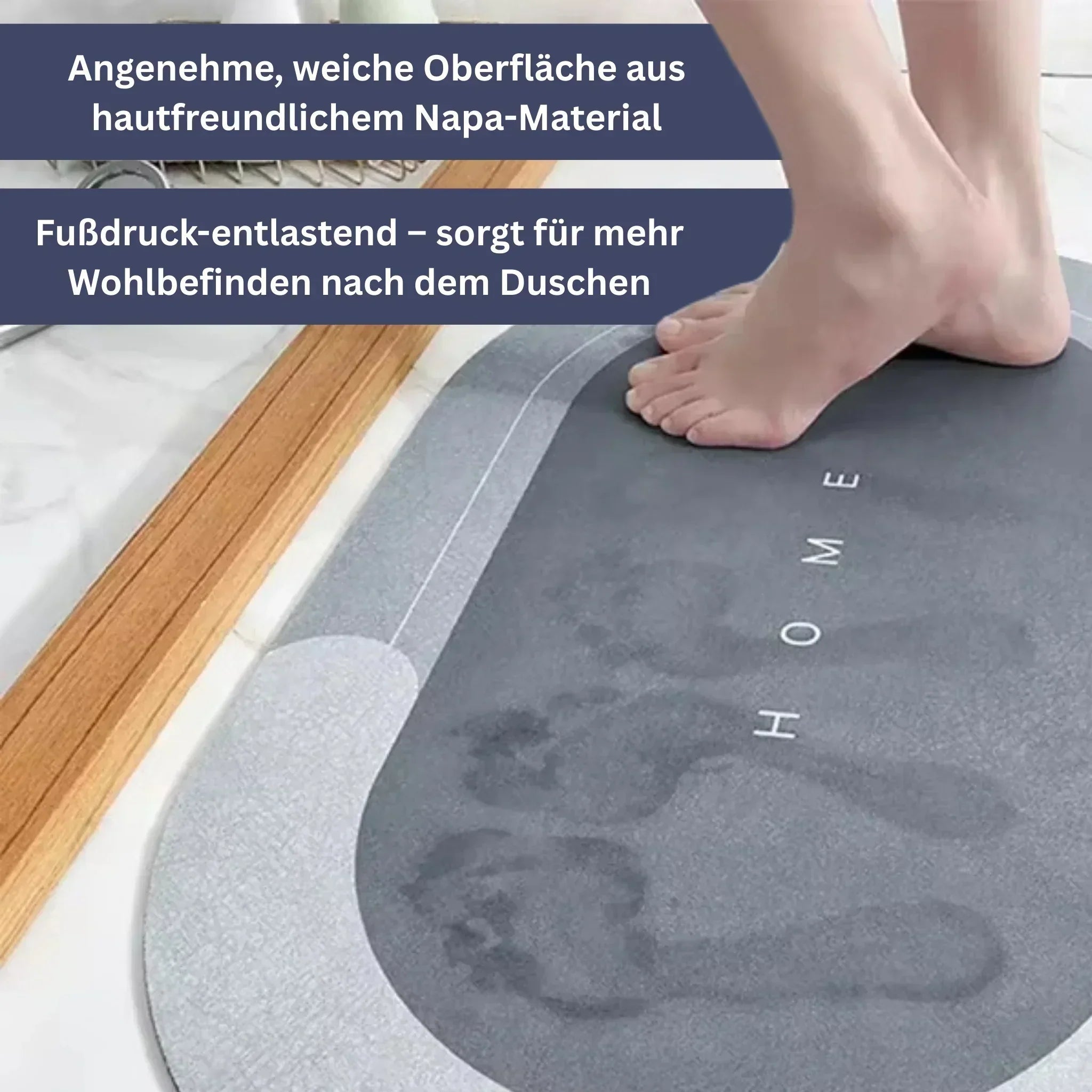 "Schnelltrocknende Badematte, stilvolles Design, rutschfest, in Farben Klangsilber und Samtblau, (40x60cm)."