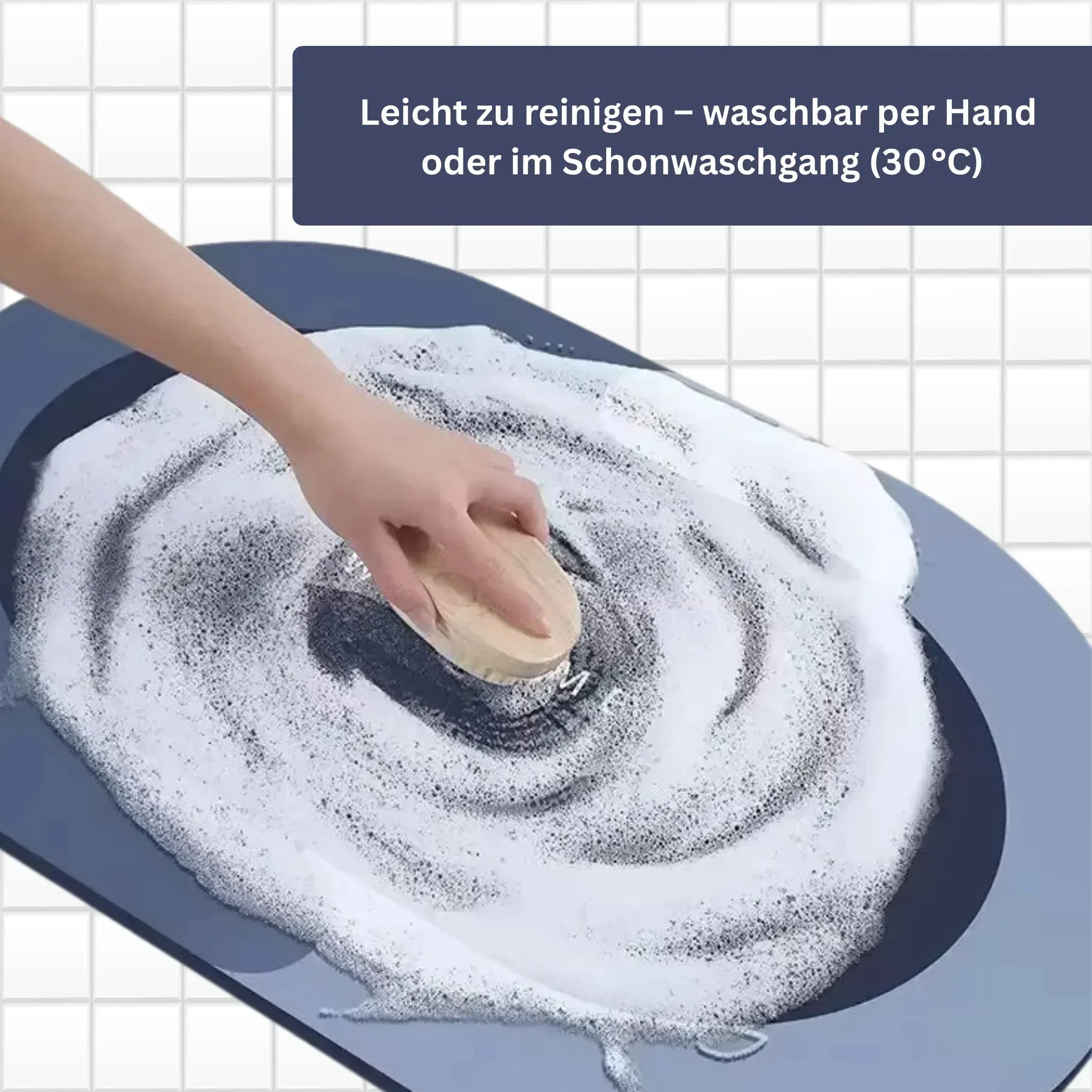 "Schnelltrocknende Badematte, stilvolles Design, rutschfest, in Farben Klangsilber und Samtblau, (40x60cm)."