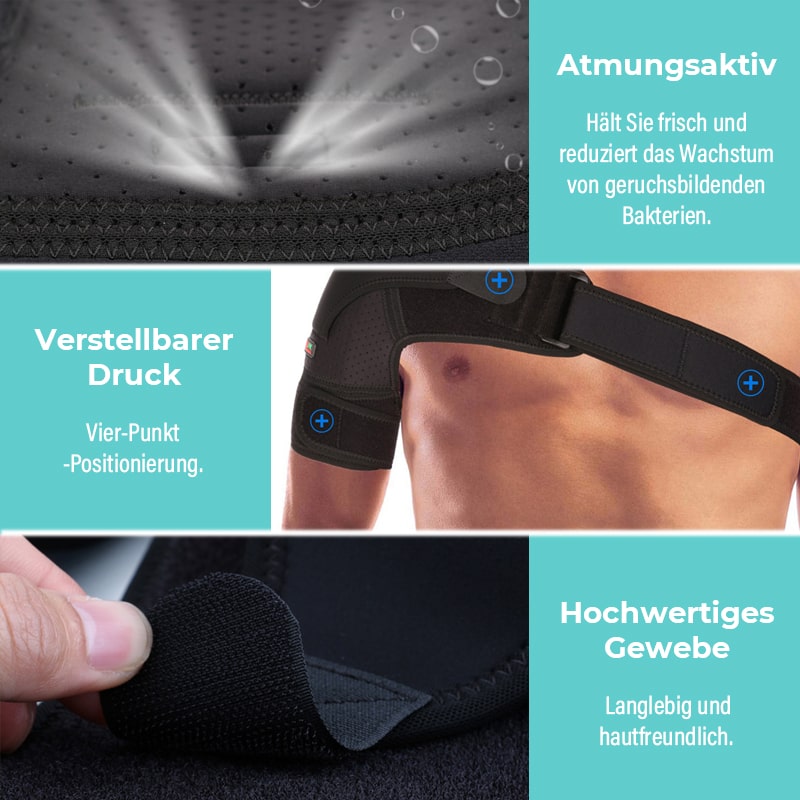 "Schulterbandage StabilityPro in Schwarz, verstellbare Kompression, atmungsaktiv, unterstützt Schultermuskeln, lindert Schmer
