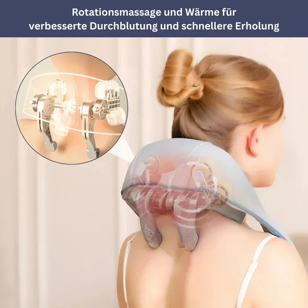 "Shiatsu-Massagematte in Beige und Grau, kompakt, für entspannte Muskelmassage zuhause. Benutzerfreundlich, elegant."