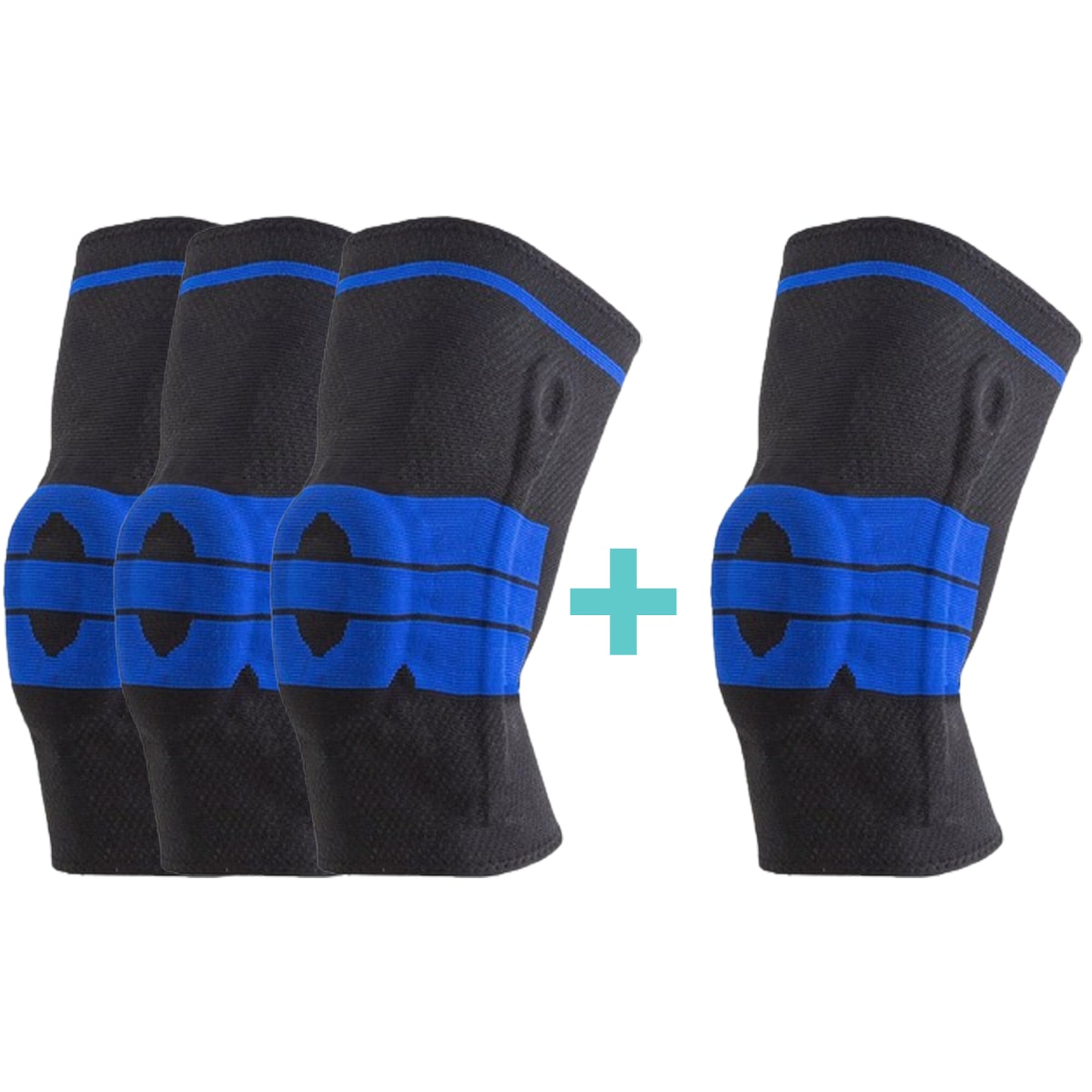 "Silikon Kniebandage mit gepolstertem Kompressionsring, stabilisierenden Federn und Gelpad in Grau, Rot oder Schwarz."