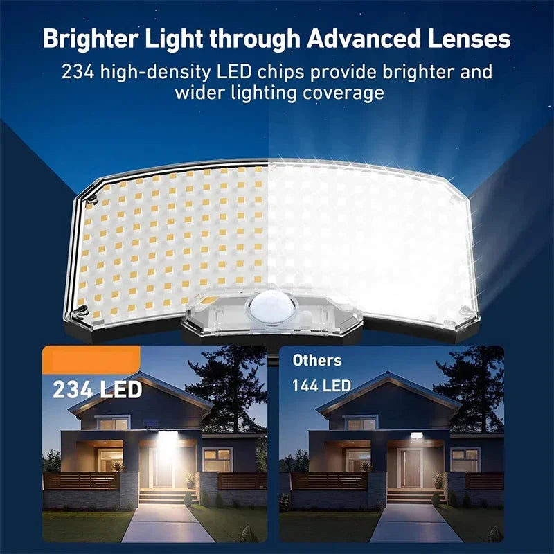 Solar Außenstrahler mit 234 ultrahellen LEDs, Bewegungssensor, solarbetrieben, wetterfestes Design für effektive Ausleuchtung