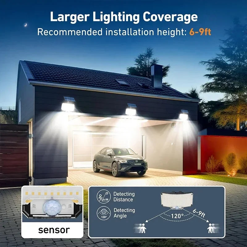 Solar Außenstrahler mit 234 ultrahellen LEDs, Bewegungssensor, solarbetrieben, wetterfestes Design für effektive Ausleuchtung