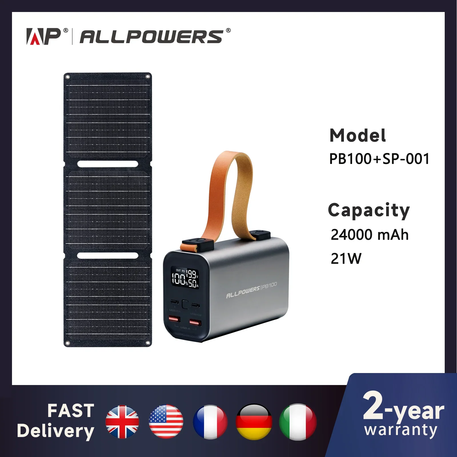 "Solar Powerbank Set 24.000 mAh, faltbar, robustes Design, mit schnell ladendem Solarpanel, ideal für Outdoor-Abenteuer."