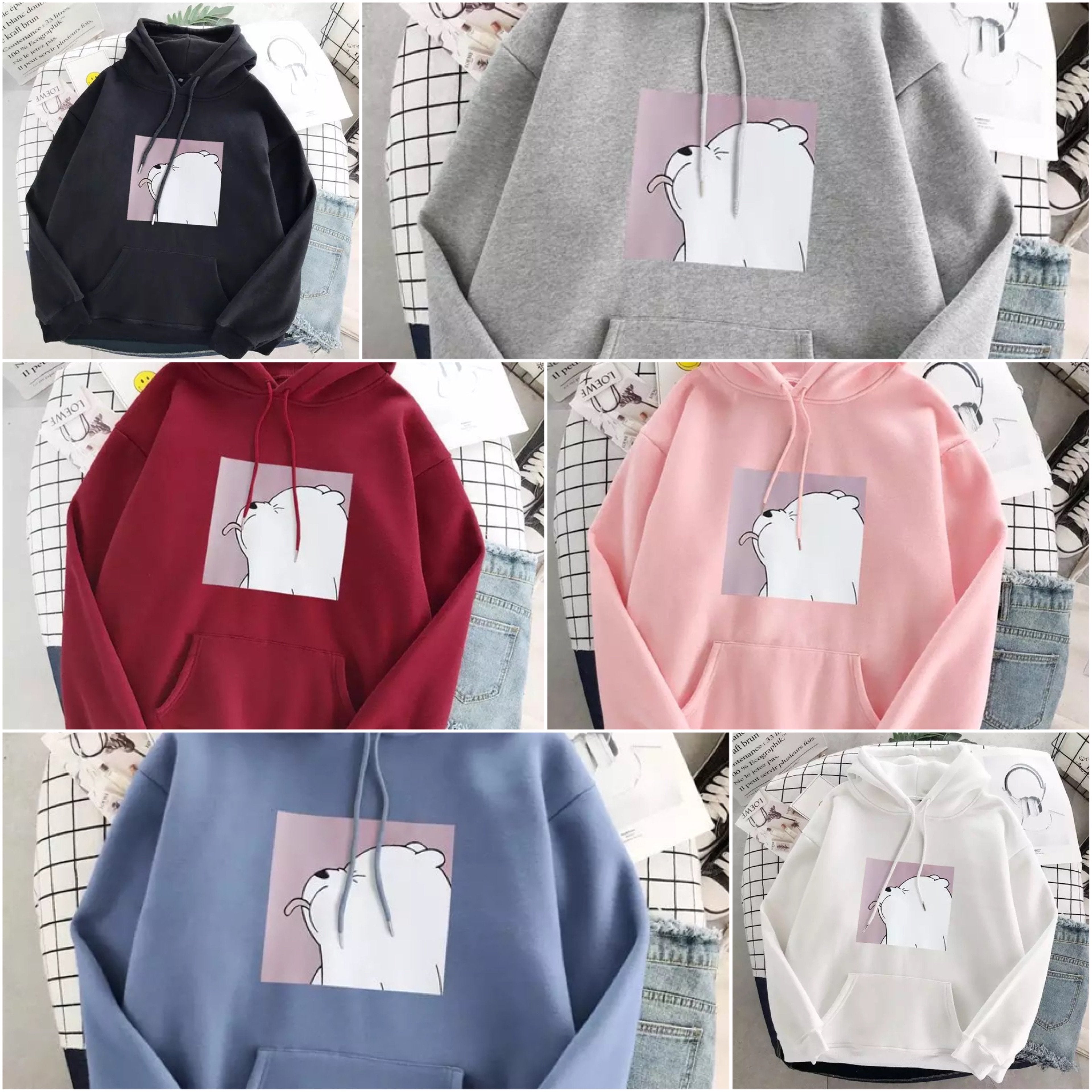 "Stylischer Oversize-Kapuzenpulli mit Eisbär-Aufdruck, Unisex Design in verschiedenen Farben für lässige Outfits."