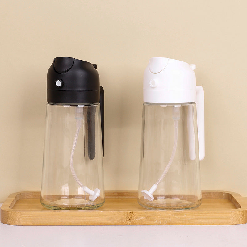 "Transparente 2in1 Ölsprayflasche mit feiner Zerstäubung, ideal für kalorienarmes Kochen und gleichmäßige Ölverteilung"