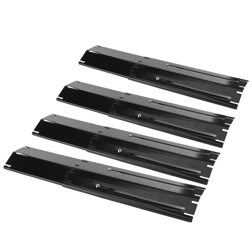 "Verstellbares emailliertes Hitzeschild für Gasgrills, robust, universelle Passform, 30–56 cm, schwarz glänzend."