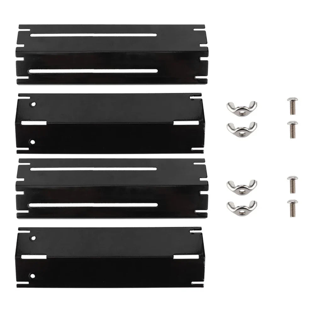 "Verstellbares emailliertes Hitzeschild für Gasgrills, robust, universelle Passform, 30–56 cm, schwarz glänzend."