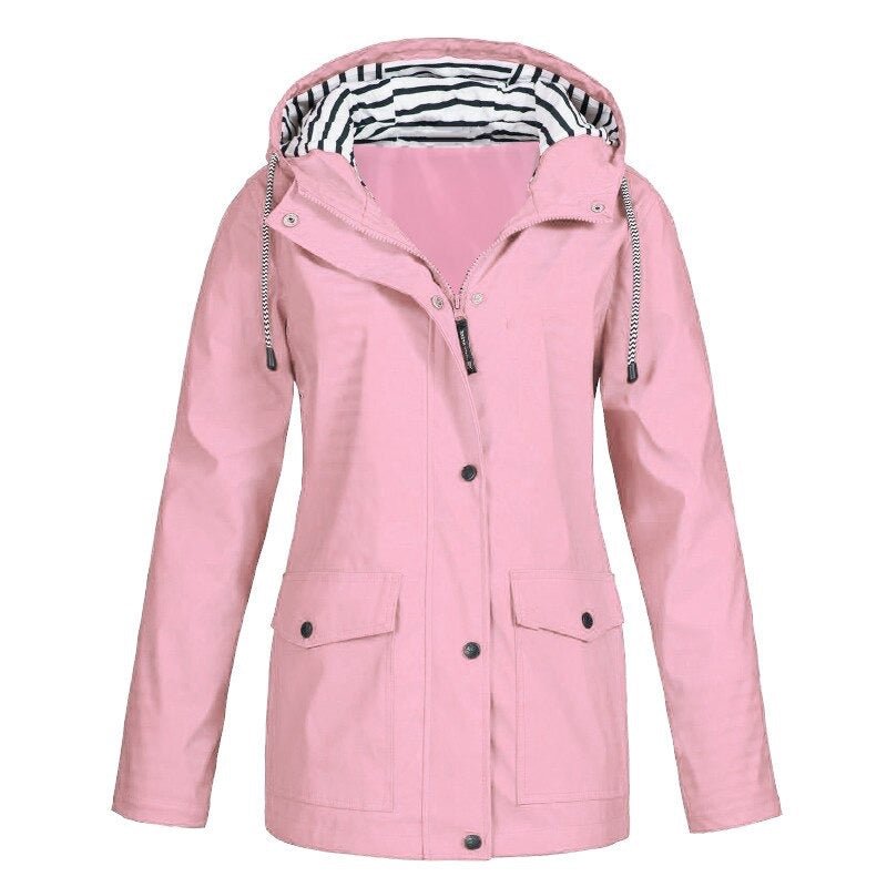 Vielseitige 3-in-1 wasserdichte Damen Outdoor-Wanderjacke, robust und stylisch, ideal für alle Wetterbedingungen.