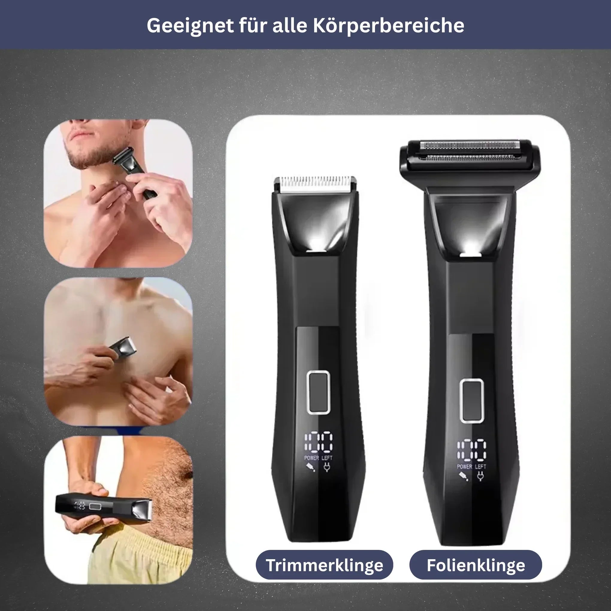 Wasserdichter Männertrimmer mit Doppelklingen, ergonomisches Design, für präzise, sanfte Haarentfernung; ideal für Dusche.