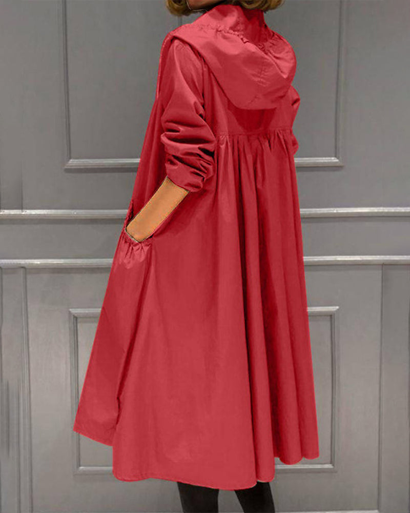 "Wasserdichter langer Damen-Trenchcoat mit Kapuze, klassisches Design, ideal für Regenwetter, verfügbar in mehreren Farben."