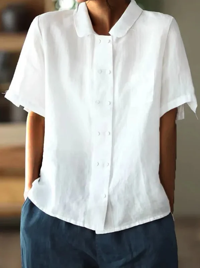 Weiße luftige Bluse mit kurzen Ärmeln, aus Baumwolle, lockerer Schnitt, elegantes und zeitloses Design für Damen.