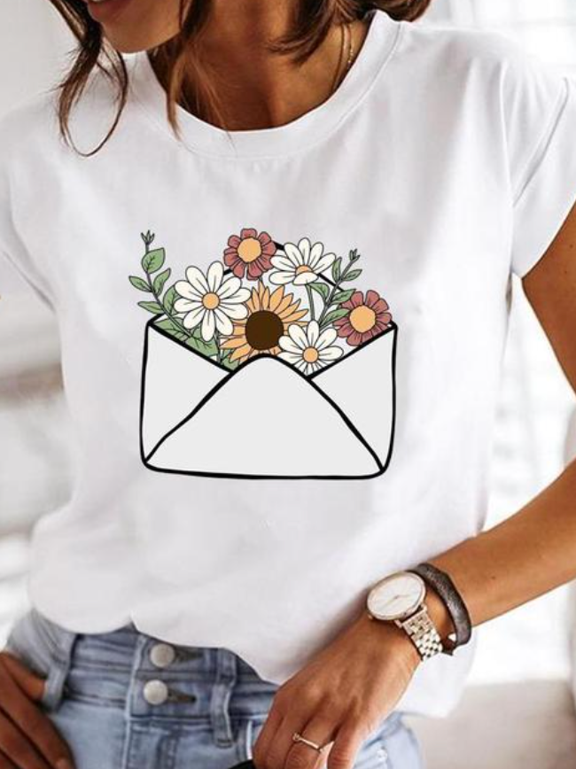 "Weißes Damen-T-Shirt, kurzärmlig, lässig, sommerlich, als Frontansicht gezeigt, schlichtes, elegantes Design, vielseitig tra