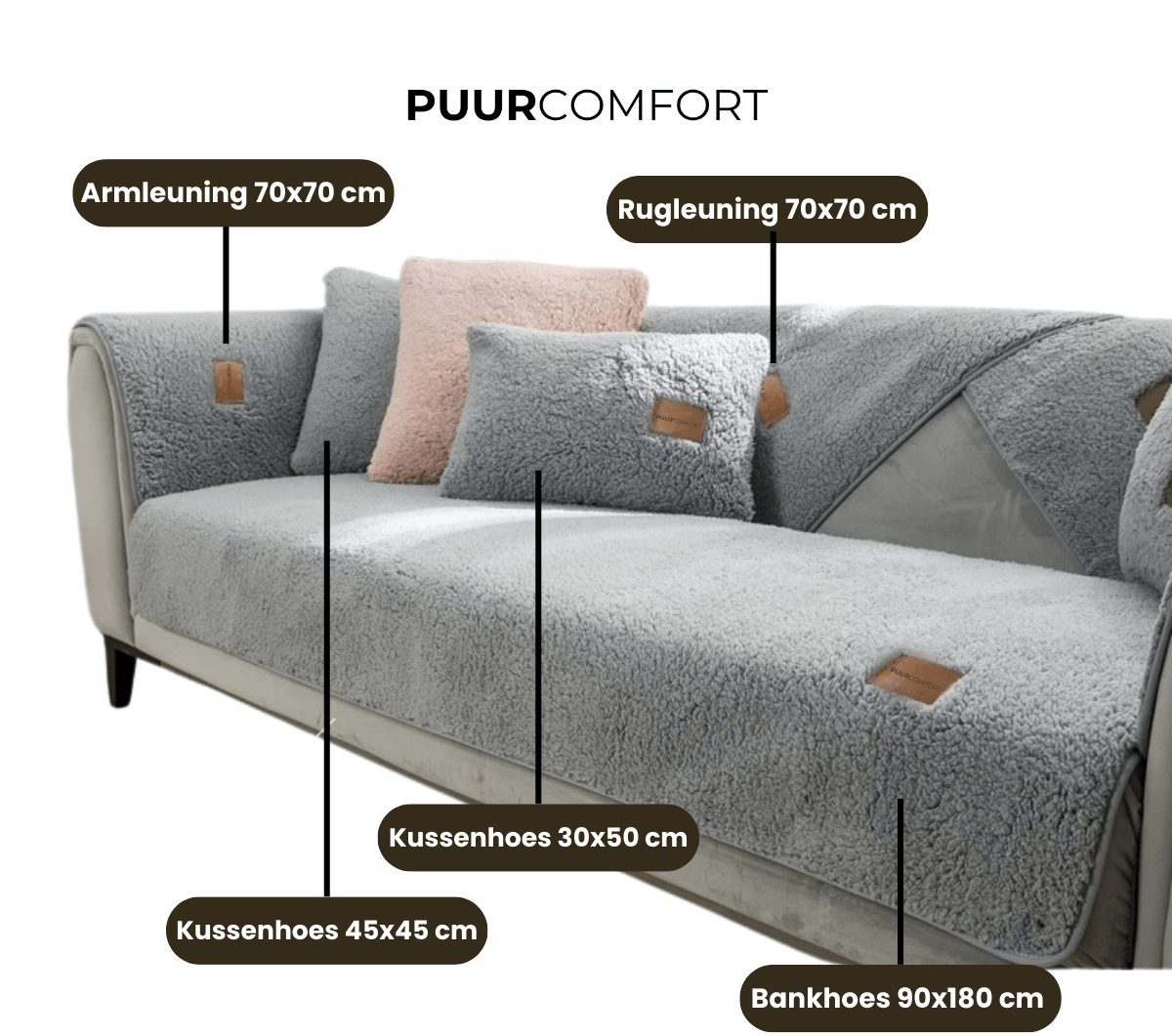 "Zora Sofabezug aus weichem, luxuriösem Sherpa-Fleece in Wohnzimmer, schützt Sofa und verleiht elegante Gemütlichkeit."