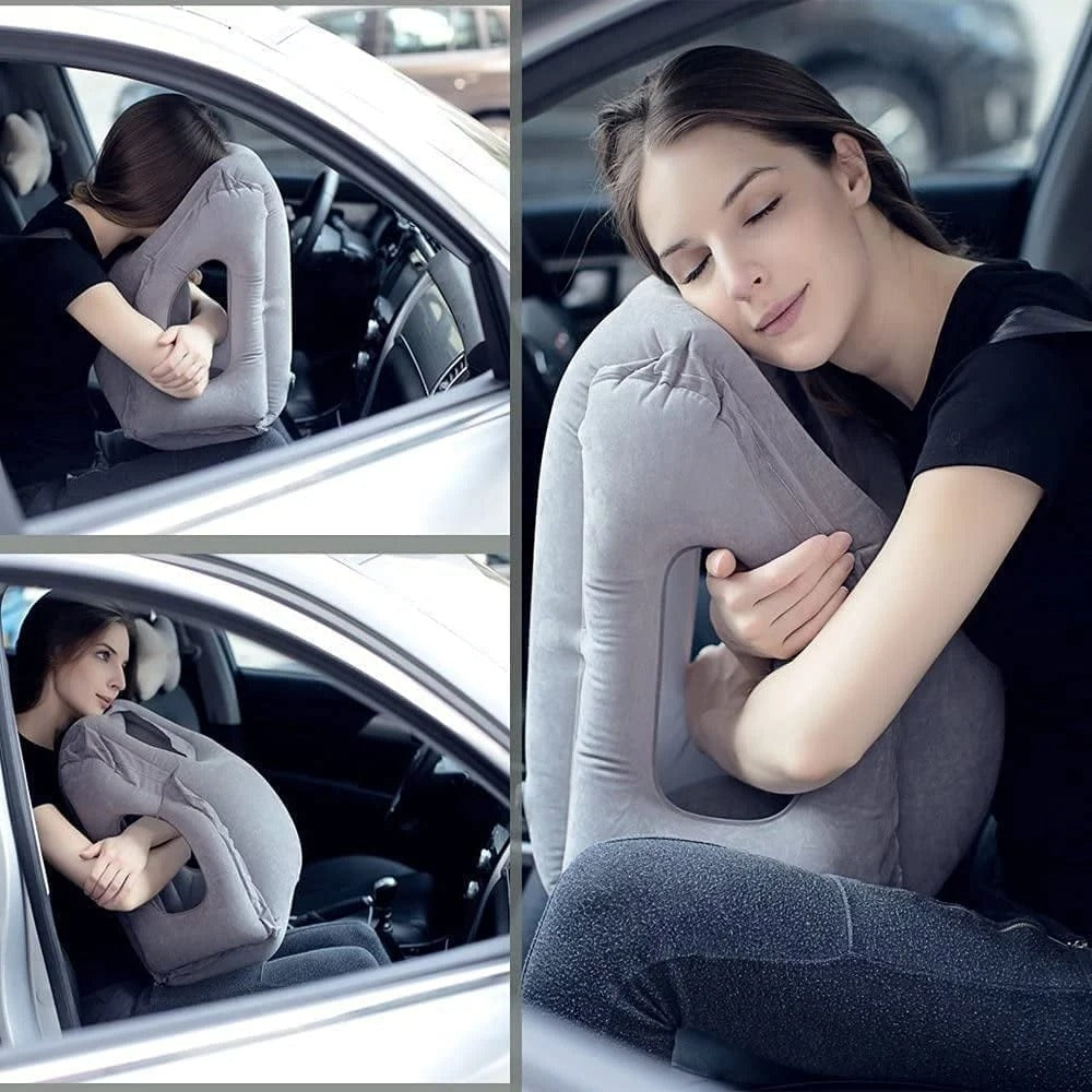 Få bedre sove på reise med AirDream oppblåsbar reisepute. Ergonomisk nakkestøtte for komfortabel avslapning.