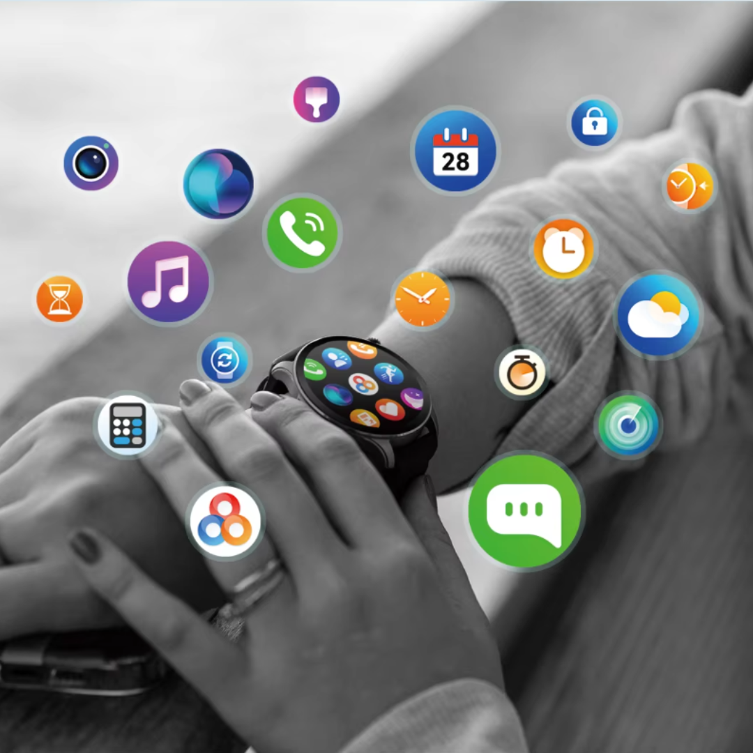 En aktiv person bærer en tilkoblet AMOLED smartklokke under trening, viser enkel tilgang til fitnessdata.