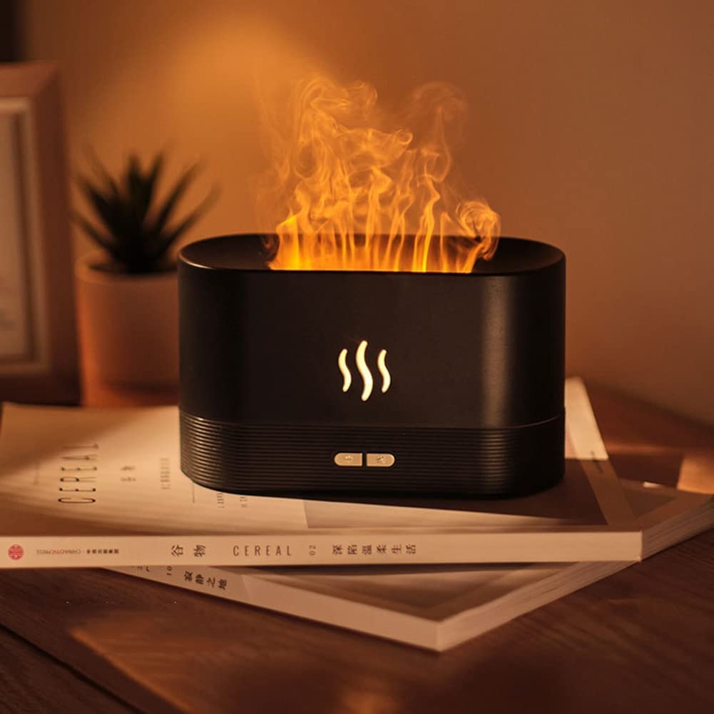 Elegant aromadiffuser med naturtro flammeeffekt som skaper koselig stemning i hjemmet.