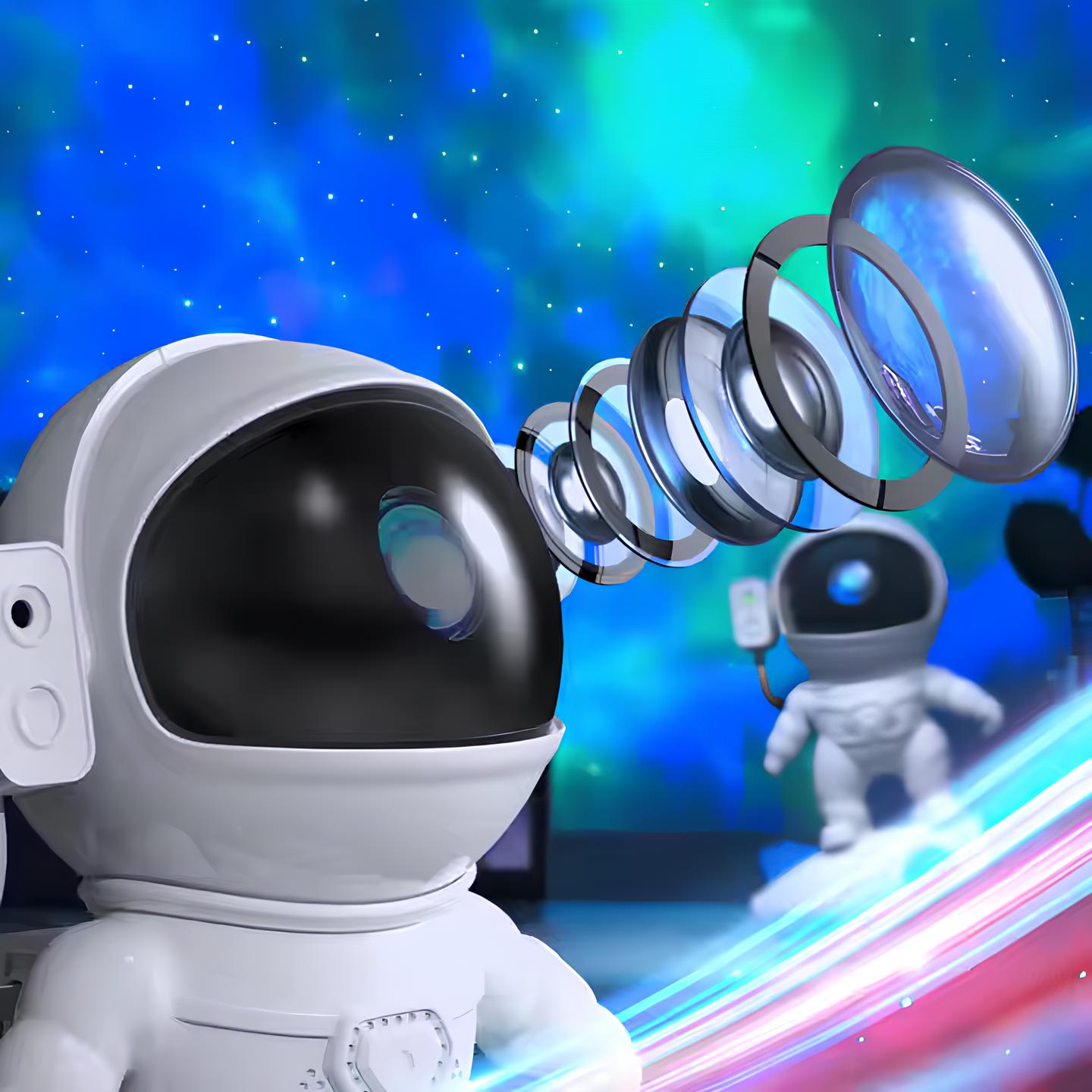 Unik astronautlampefigur som projiserer beroligende stjernehimmel og fargerike tåker som nattlys.