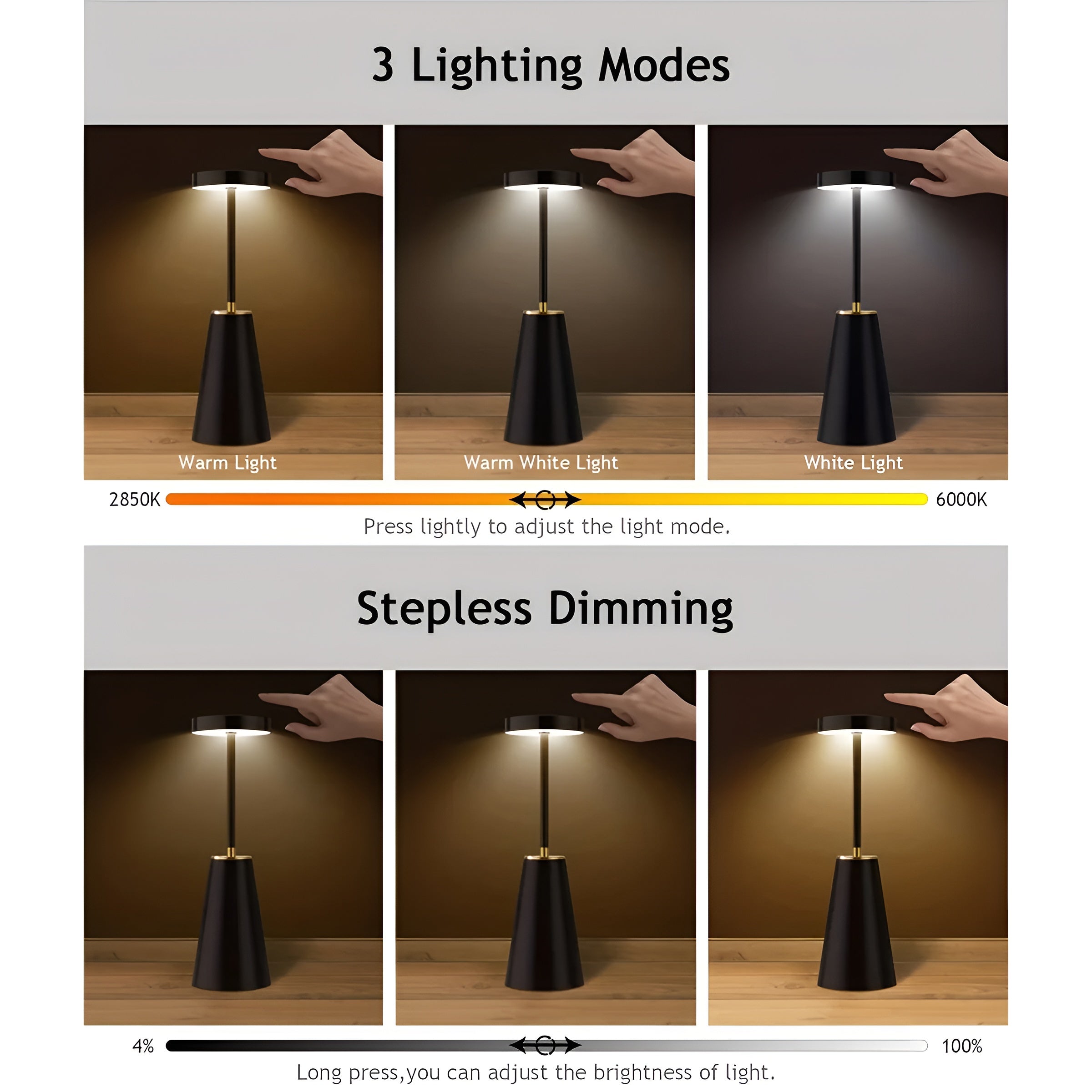 AuraTouch innendørs lampe. Oppladbar trådløs berøringslampe for enkel, flyttbar stemningsbelysning i hjemmet.