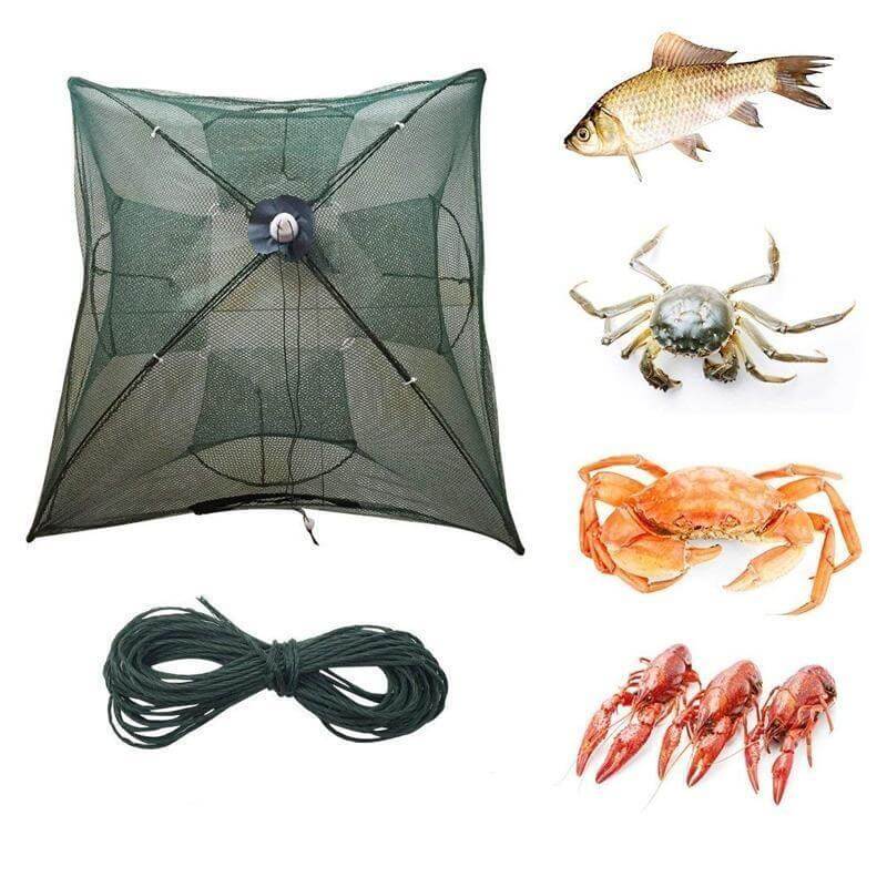Automatisk sammenleggbart fiskenett med 6 hull, perfekt for enkel fangst av fisk og krabber.