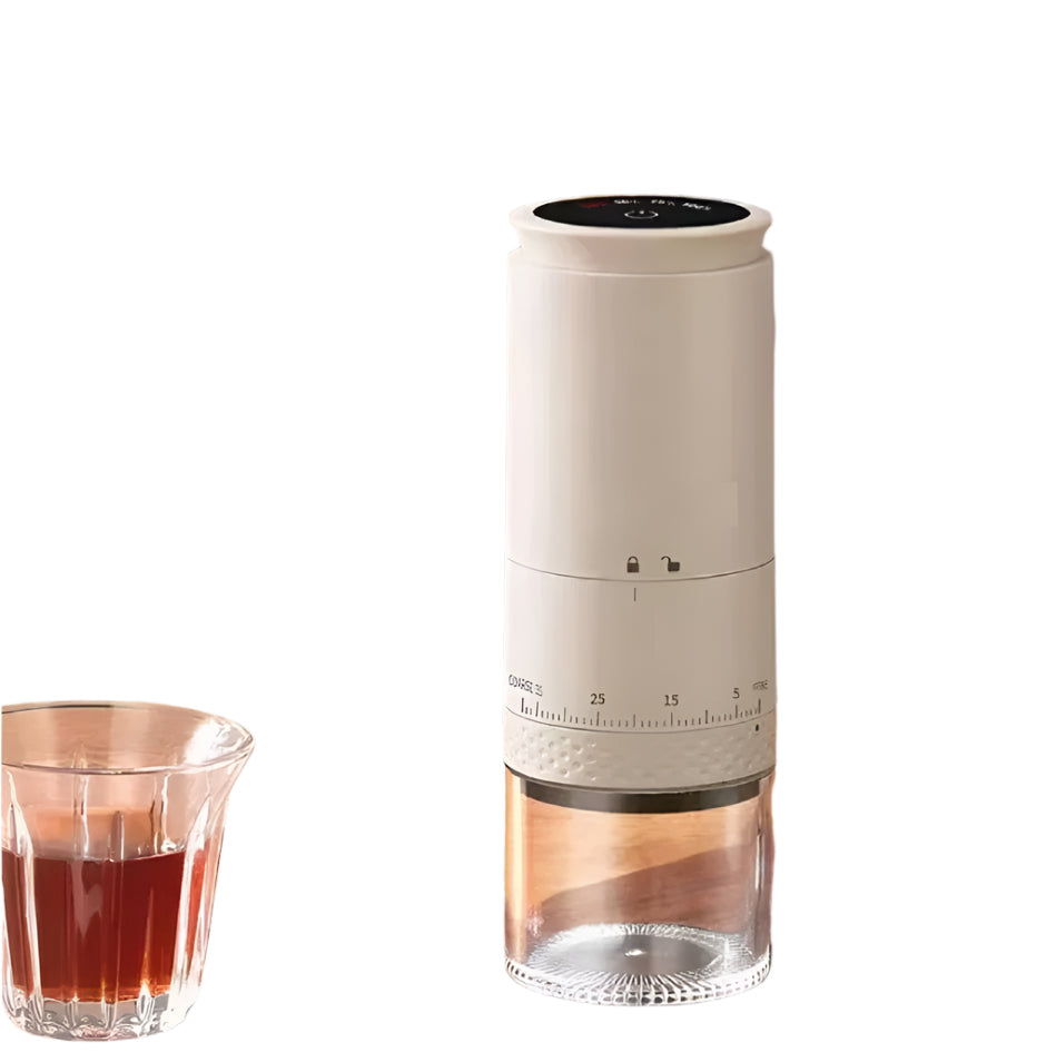 Slank elektrisk kaffekvern i rustfritt stål med justerbar malingsgrad. Perfekt for fersk, aromatisk kaffe.