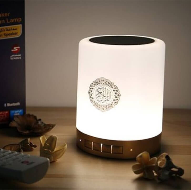 Koranlampe med stemmestyring og LED-lys, Bluetooth-høyttaler for åndelig lytting og romdekorasjon.