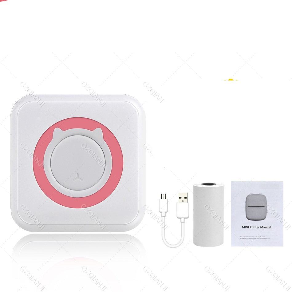 Blekkfri mini skriver koblet til mobil via Bluetooth, perfekt for øyeblikkelige svart-hvitt-bilder.