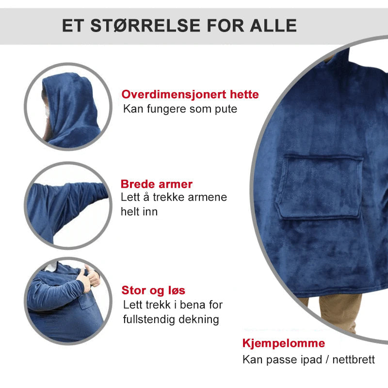 Oversized bærbart teppe for kvinner, varmt og kosete, ideelt for vinter og avslapning.