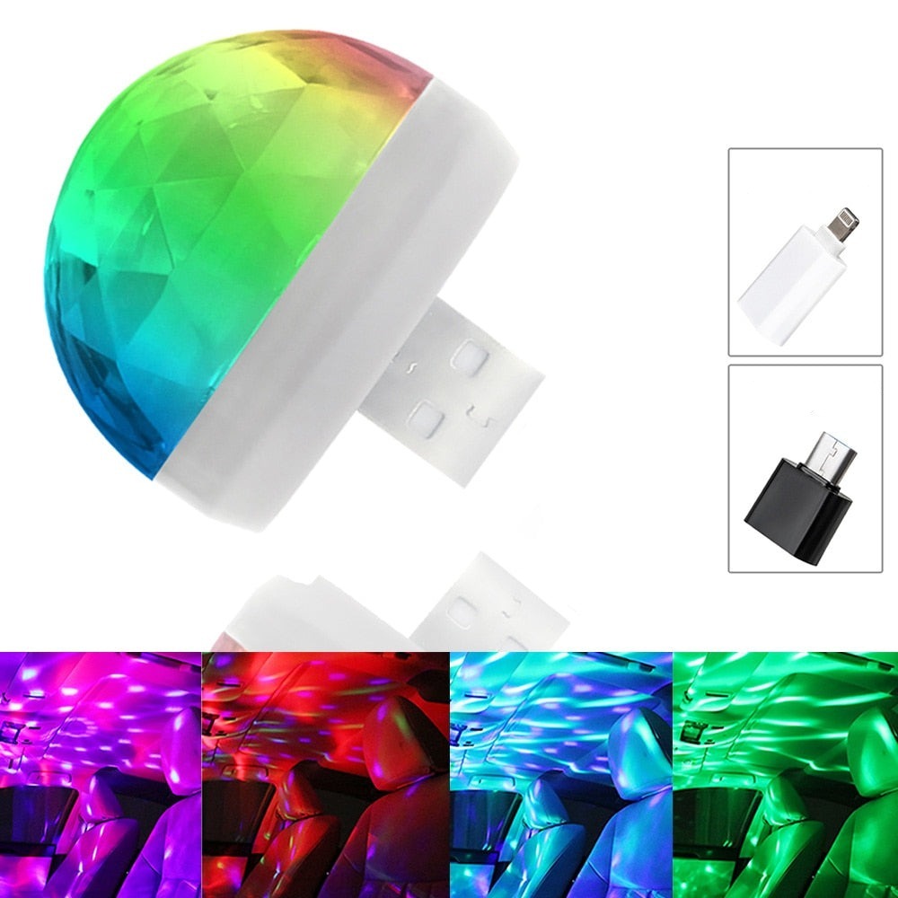 Kompakt USB-drevet partylampe i soppdesign, perfekt for fest og enkel transport. Fargerike effekter.