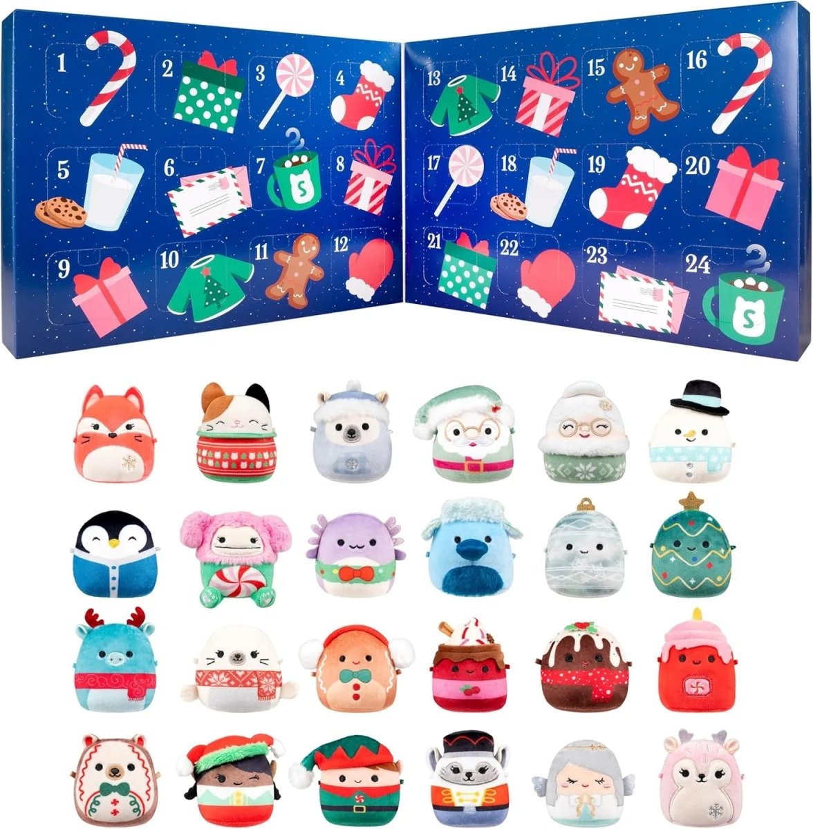 Barnas adventskalender med 24 Mikromallow figurer for morsom julelek.