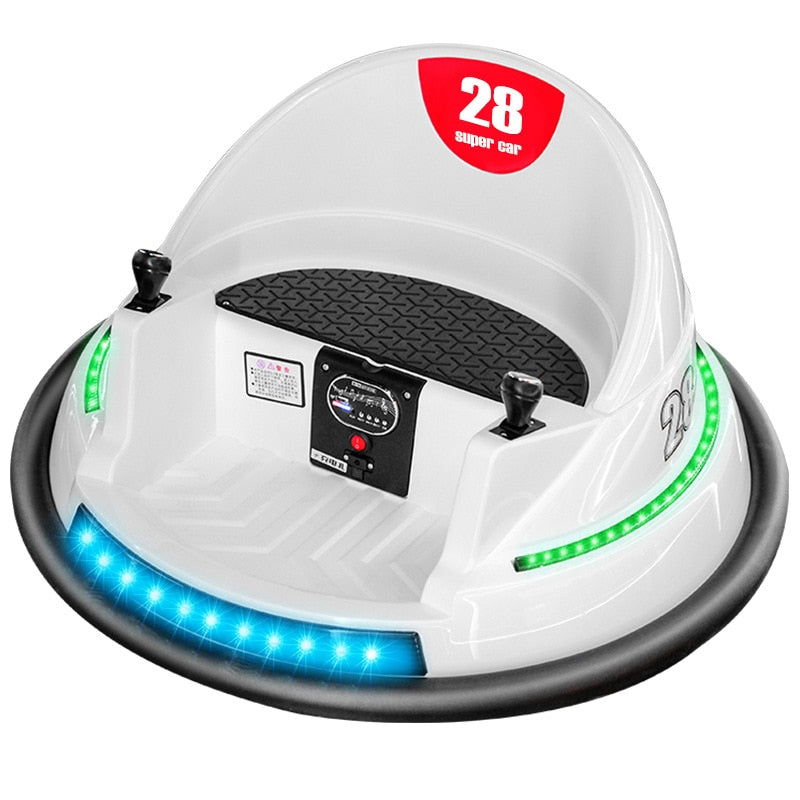 Barnas elektrisk støtfangerbil med fjernkontroll og 360° spinn for sikker lek og moro.