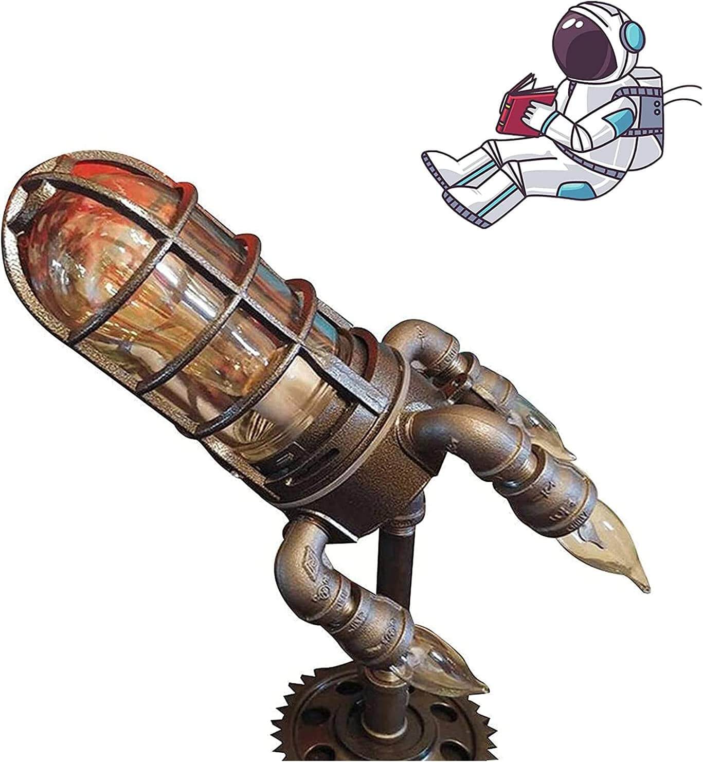 Barnas Steampunk Rakettlampe, en unik bordlampe med industrielt design for barnerommet.