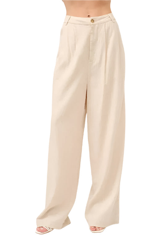 Beige vide damebukser med høyt liv for kvinner, komfortabel og elegant sommerstil.