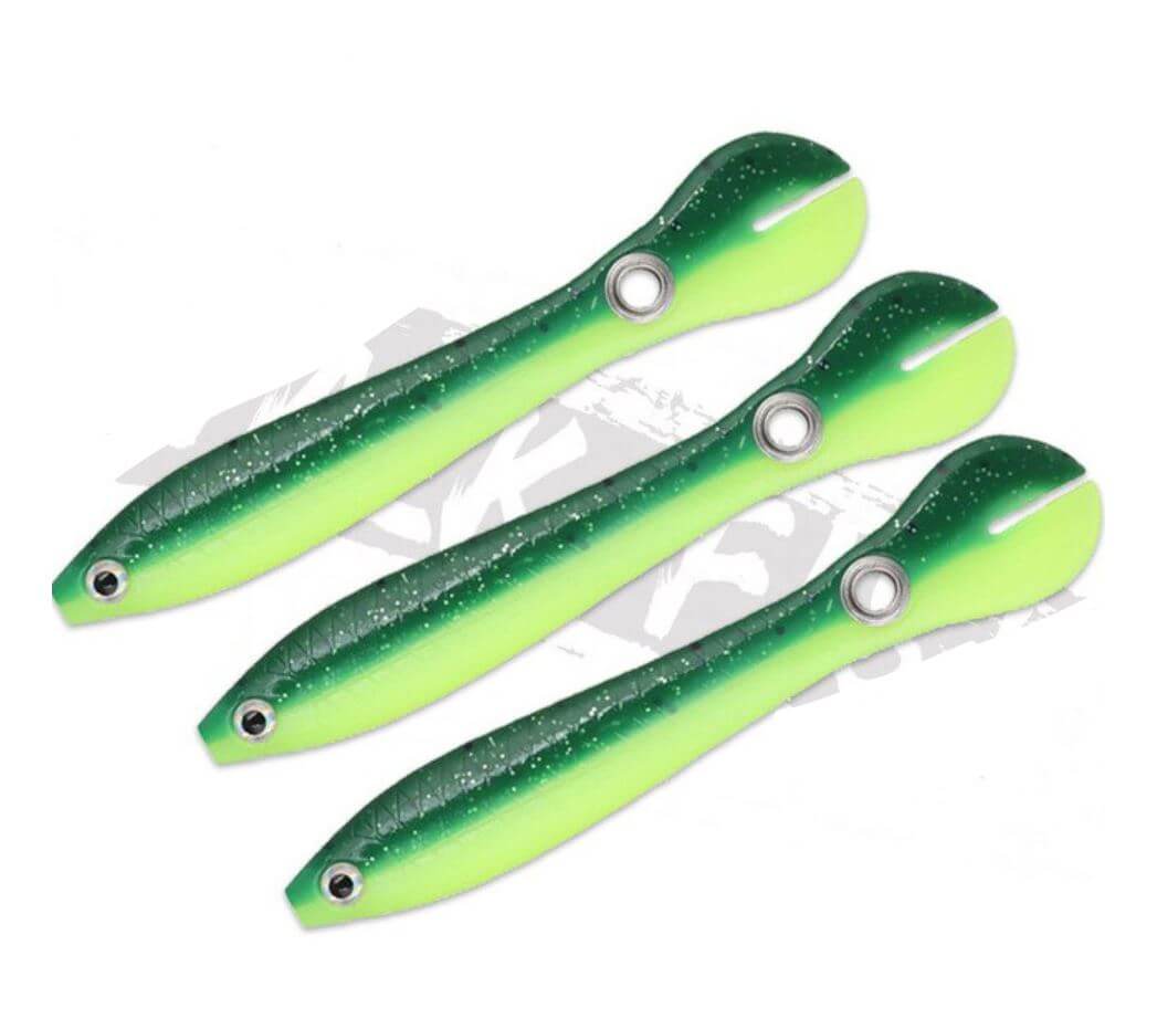 Pakke med 3 realistiske fiskesluker, bionisk agn som simulerer ekte fisk.