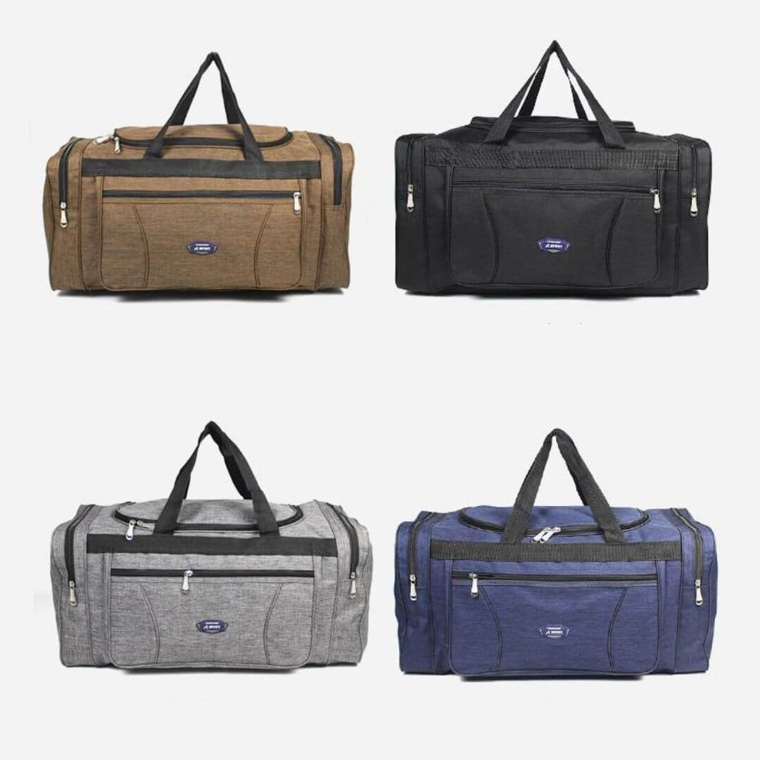 Blå reise duffelbag i slitesterkt materiale, perfekt for helgeturer og som håndbagasje