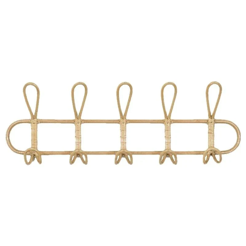Bohem veggehenger i naturfarget rattan med 5 praktiske kroker for gang og oppbevaring av hatter, vesker.