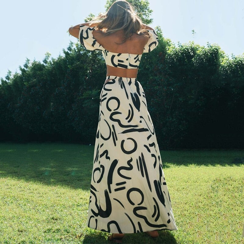 Stilig todelt boho sommersett for kvinner. Perfekt casual antrekk for strand, ferie og varme dager.