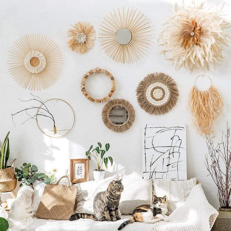 Boho speil med ramme av hamptau, ideelt som gavetips og for en rustikk interiørstil.
