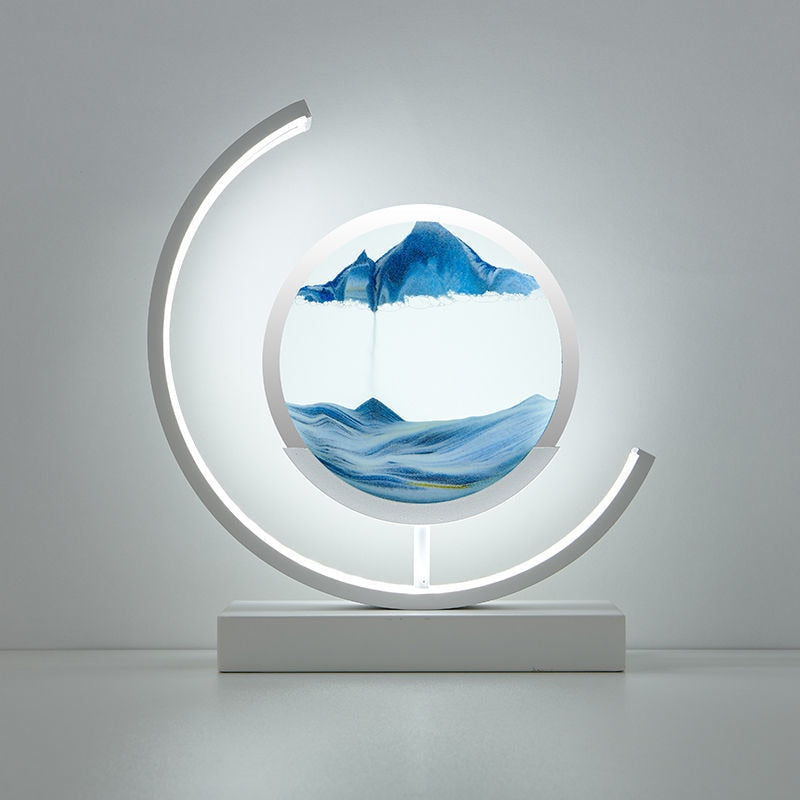 Beroligende sandskål lampe med dynamisk 3D sandkunst, en unik LED-bordlampe.