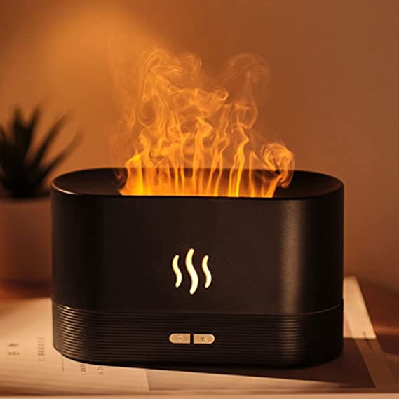 Stille USB luftfukter med avslappende flammer og aromaterapi, perfekt for bedre luftkvalitet og velvære.