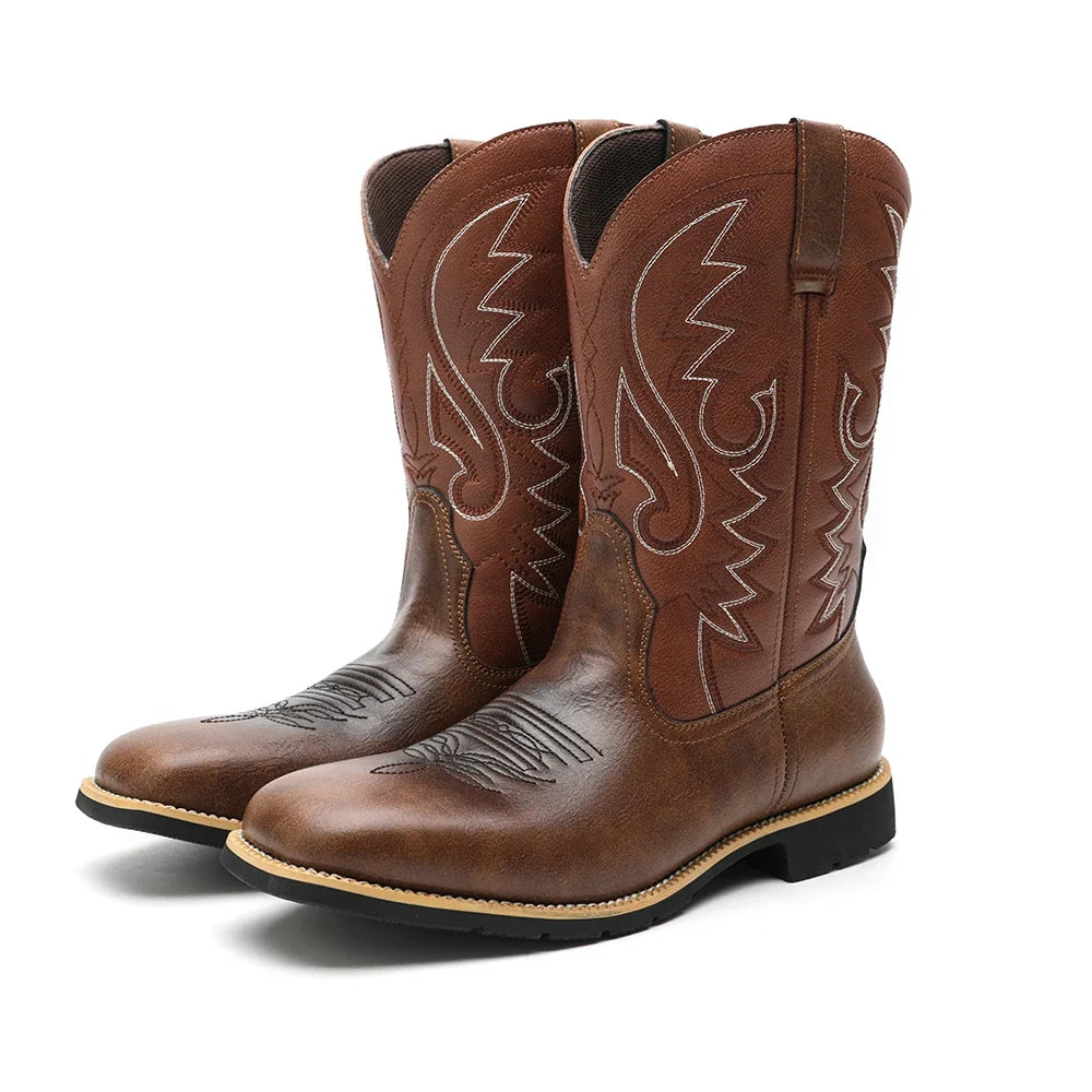 Brun herre cowboy boots med høy topp, tidløs retro western stil.