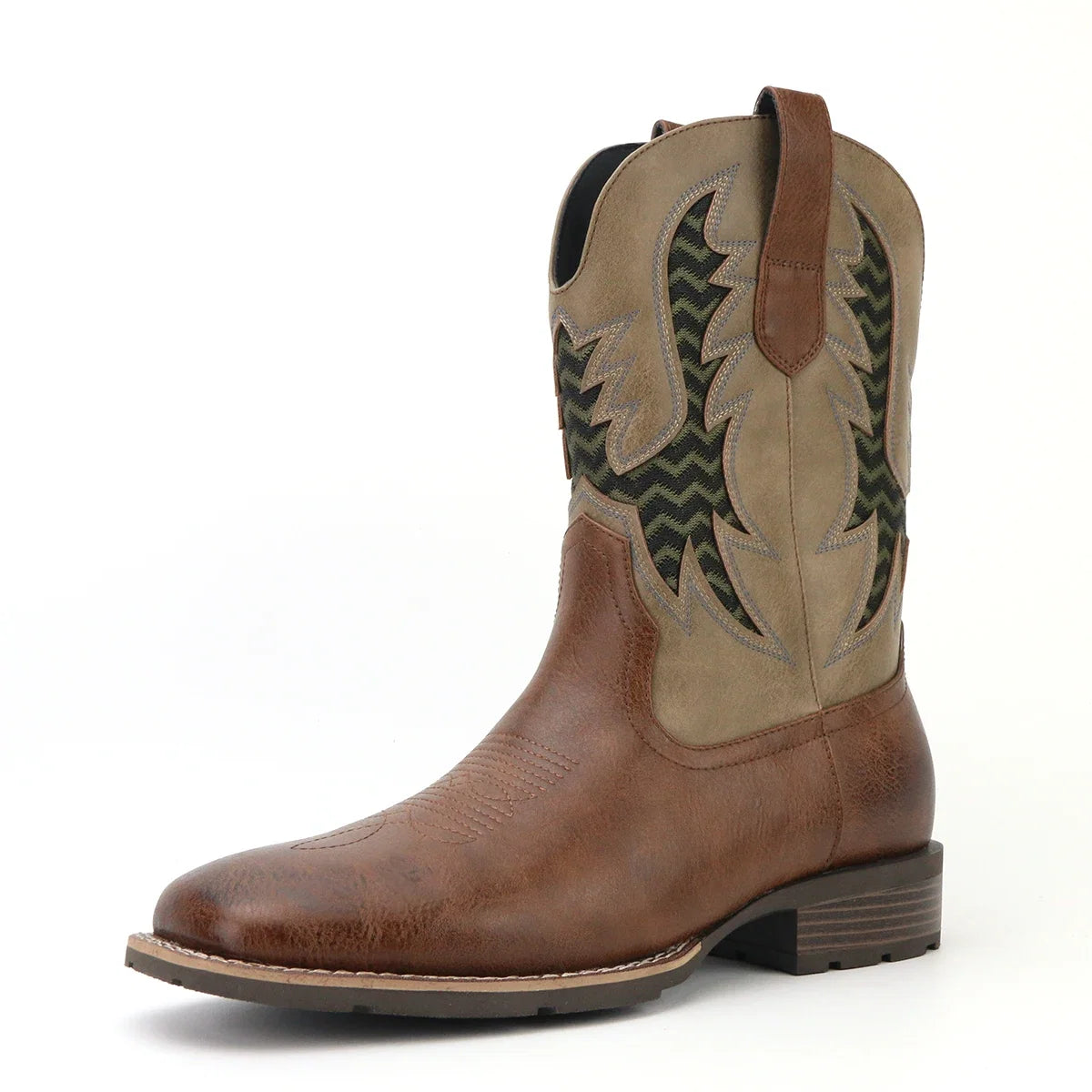 Autentiske vintage cowboystøvler for menn, brune, broderte, perfekte for en moteriktig stil.