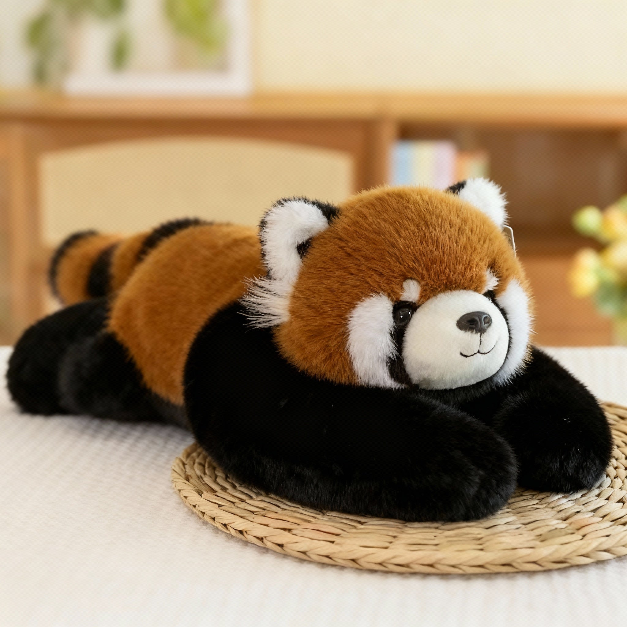 CalmCuddle Plüschtier auf einem Bücherstapel, inspiriert zu ruhigem Lernen und Konzentration.