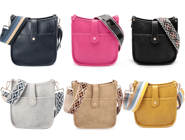 Motebevisst dameveske i vegansk skinn. Funksjonell crossbody med justerbar gitarsnor stropp.