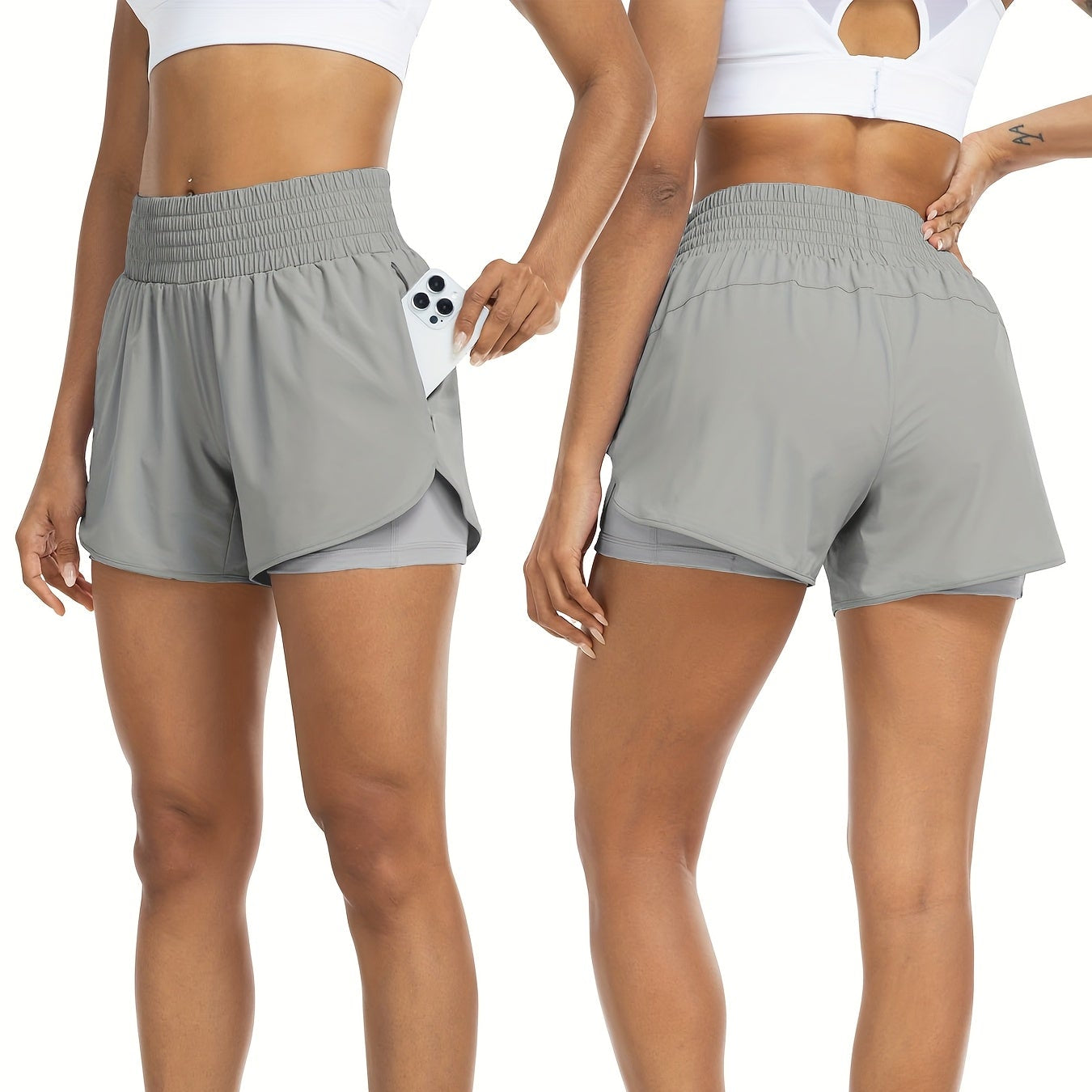 Dame hurtigtørkende yogashorts med høy midje, pustende, perfekt for trening og yoga.